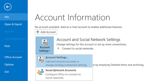 Setup ICA.NET email account on your Outlook 2013 Step 1